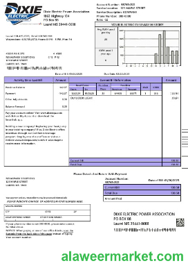 USA Mississipi Dixie Electric business utility bill template in Word and PDF formats